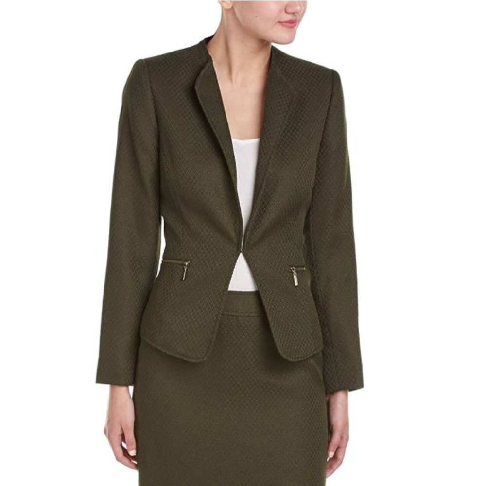 Tahari By Arthur S. Levine Textured Jacket Olive Size 4